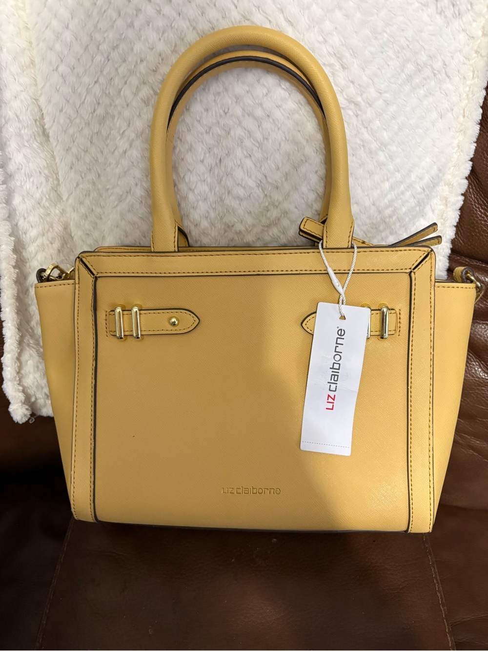 Liz Claiborne Yellow Structured Satchel with Gold Hardware